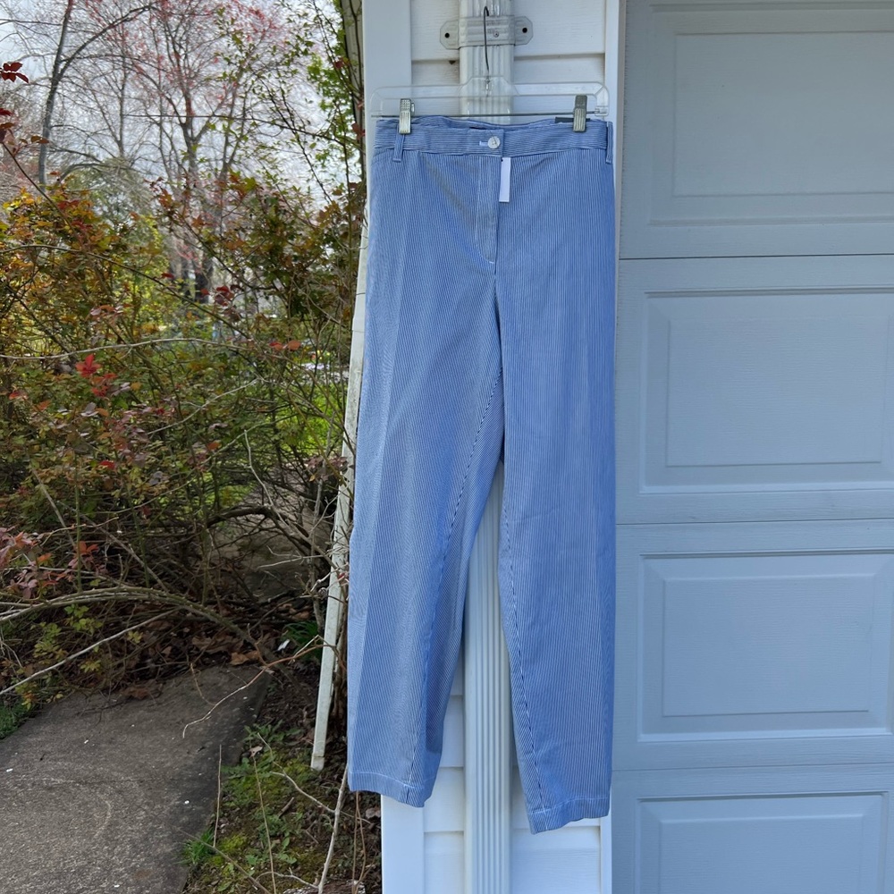 NWT Talbots Cute Blue White Striped Flat Front Chino Pants